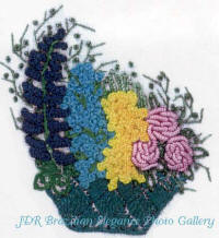 Basket Bouquet by Virginia Chapman, Floss Flowers a Brazilian Dimensional embroidery design 