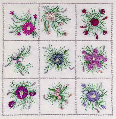 Brazilian Embroidery Design Nine Flower Sampler ED 1821