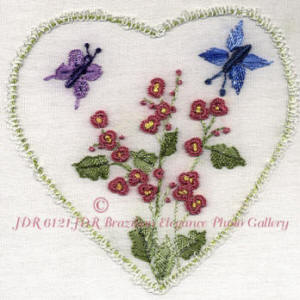JDR 6121 Heart with Hollyhocks & Butterflies
