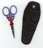 Shades of Purple and Red Embroidery Scissors with leather sheath