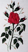 Mom’s Garden Rose Brazilian Embroidery pattern stitched with EdMar rayon Brazilian Embroidery thread